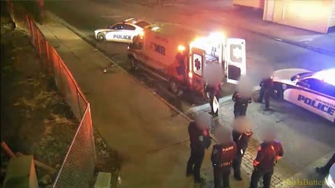 Surveillance and body cam video shows man being removed from an ambulance in Rochester