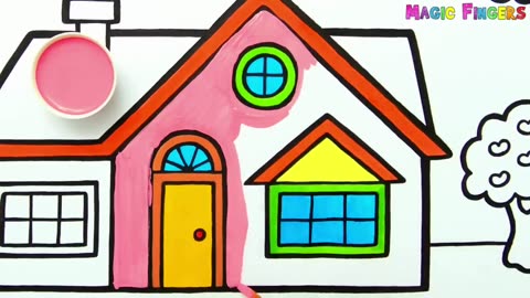 Beautiful House with Tree Drawing, Painting, Coloring for Kids, Toddlers | Learn to draw