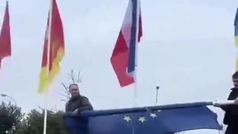 French farmers remove the European Union flag!