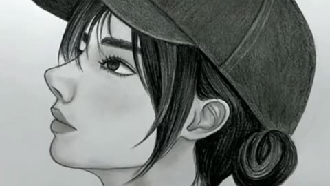 Drawing of a Beautiful Woman Wearing a Hat