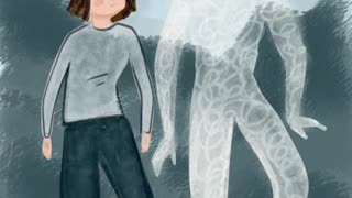 Girl and ghost - comic book illustration