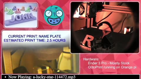 LIVE 3d printing with Music - Let's make something useful: a name plate.