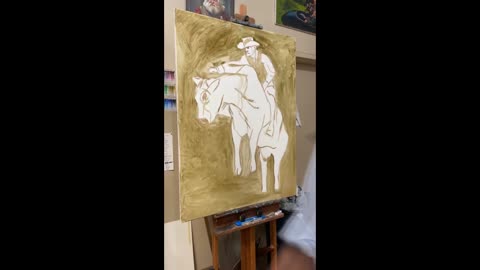 Starting of the painting "Bull Rider" Time Squished