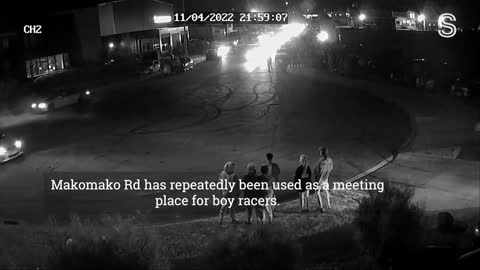 CCTV shows boy racers blocking a police car in a Palmerston North cul-de-sac