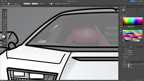 Illustrator painting teaches you the first step to draw a handsome Lamborghini vector.