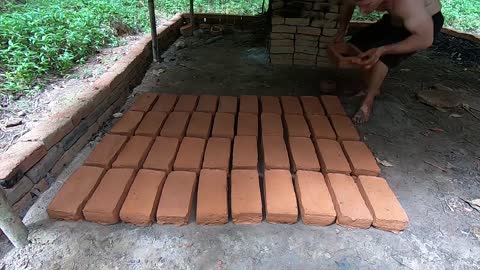 Primitive Technology: Wood Ash Cement & Fired Brick Hut