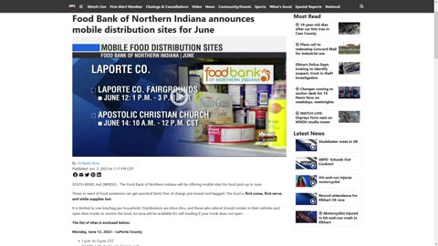 Food Bank of Northern Indiana Announces Mobile Distribution Sites for June
