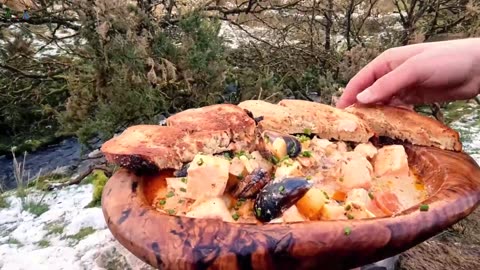 SEAFOOD FEAST: Delicious Salmon and Shrimp | ASMR Cooking in the Forest