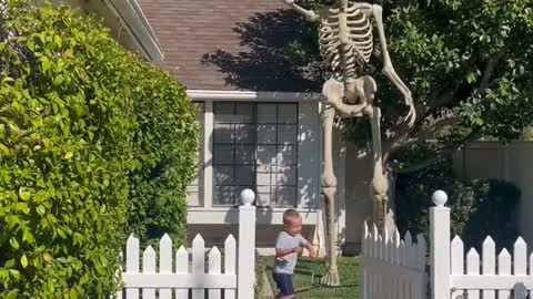 Boy Doesn't See Giant Skeleton Until It's Too Late