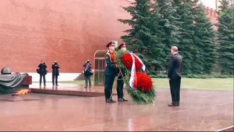 Russian President Standing in Heavy Raining