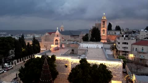 Drone views of a deserted Bethlehem on Christmas Eve