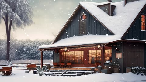 Relaxing Jazz Coffee House Music | Winter Snowfall by the Black Barn❄️☃️❄️