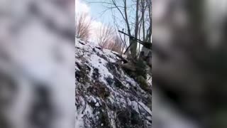 Ukrainian Machine Gunners Shoot At Russian Invaders From Snowy Fortified Position