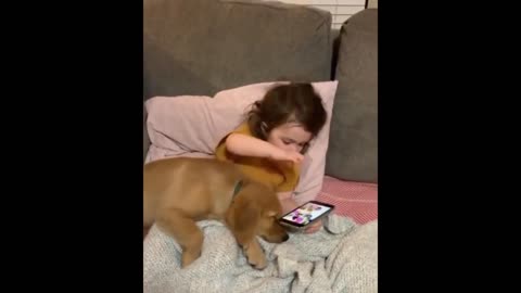 Toddler and Dog Present Moment