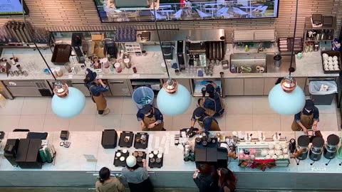 Top View, employees working at large cafes