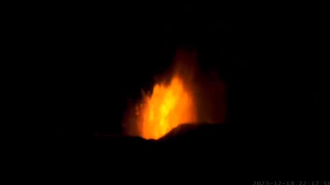 Moment when the volcano erupts near Grindavík, Iceland