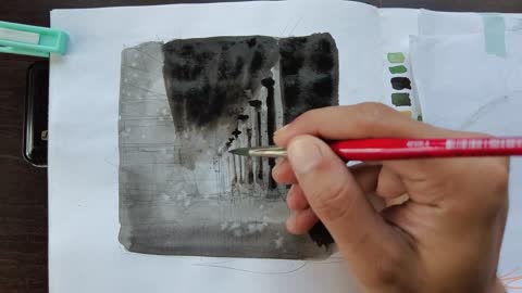 Teach you how to paint a lonely and silent subway station with watercolor 5