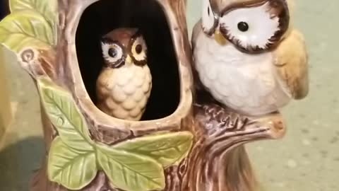 OMC Otagirl Animated Moving Baby & Mother OWL Music Box Japan Vintage