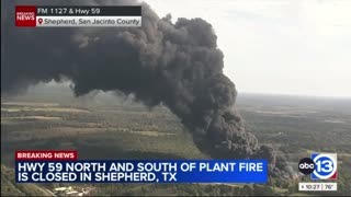 NEW - Massive fire has broken out at a petroleum processing plant in Shepherd, Texas.