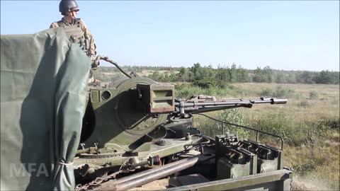 Ukrainian Military Fire Deadly Russian ZU-23 Anti-aircraft Gun . Combat Training Exercise