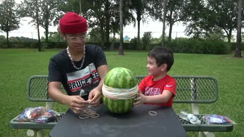 Can 500 Rubber bands cut a whole Watermelon?