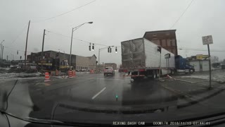 Semi Truck Takes Down Crosswalk Signal