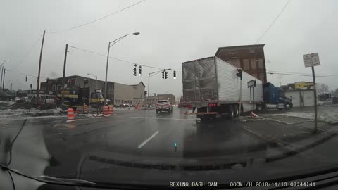 Semi Truck Takes Down Crosswalk Signal