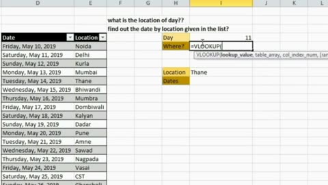 Use of vlookup and index formula