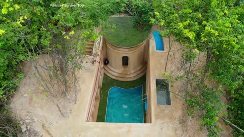 100 Days Building An Underground Temple House With Water Slide To Underground Swimming Pool