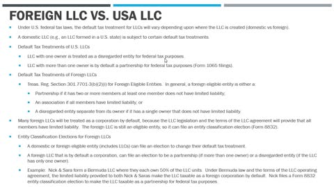 Foreign LLC vs. US LLC - What are the Default Tax Treatments?