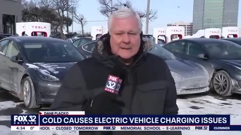 CHICAGO - TESLA CHARGING STATIONS LINED WITH FROZEN 'DEAD' ELECTRIC CARS