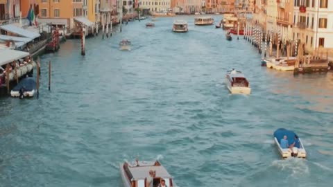 Motor Boats with Tourists at Venice City