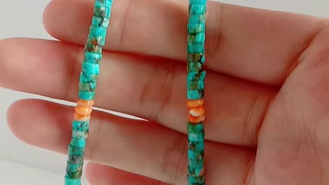 Natural turquoise with Orange spiny oyster necklace for making Jewelry Holiday Gift 20231017-06-08