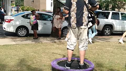 Folsom prison blues Cash cover on the trampoline