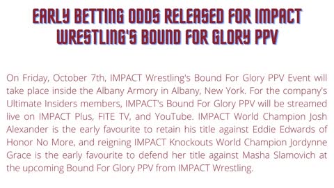 Early Betting Odds Released For IMPACT Wrestling's Bound For Glory PPV