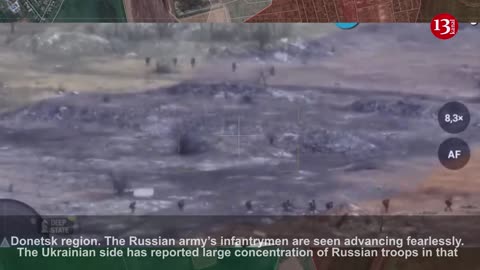 İmage of Russians attacking in direction of Bakhmut with large number of infantry soldiers