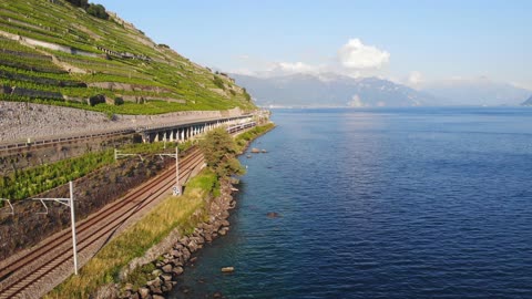 Electric Train For Transportation In Switzerland Countryside