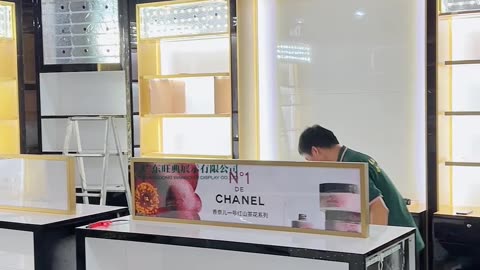 High-end display showcase of brand cosmetics retail stores are being produced