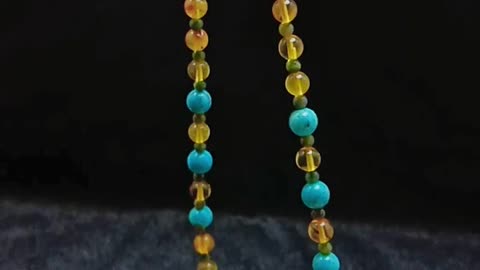 Natural turquoise and 3mm Tourmaline Rubellite Apyrite with amber Prehnite Amethyst