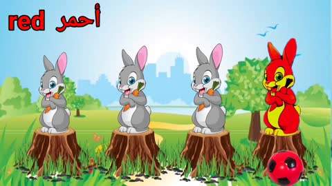 Cartoon in Arabic Teaching colors for children in Arabic and English with a semi-rabbit and colored