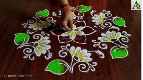 simple flower Rangoli for beginners