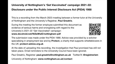 University of Nottingham - 'Get Vaccinated' PIDA Disclosure