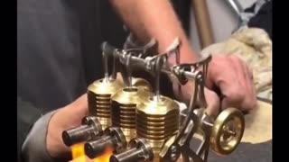 Watch the Stirling engine convert heat energy into mechanical work.