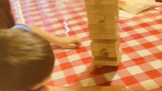 3 year old playing Jenga!!