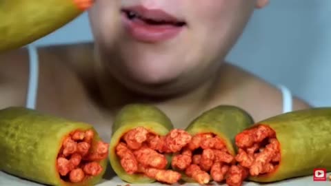 Asmr eating hot Cheetos inside pickles