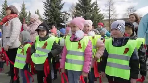 kids practice their May 9 Victory Day routine & the box is for sending letters