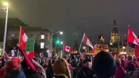 Right Now: Ottawa: Crowd cheers as truckers honk outside the Parliament of Canada