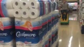 Shopping cart into toilet paper