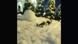 Guy shoulder slams snowman falls