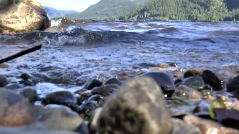 Lake Waves Crushing on Pebble Beach Free to Use Nature Footage and Sound